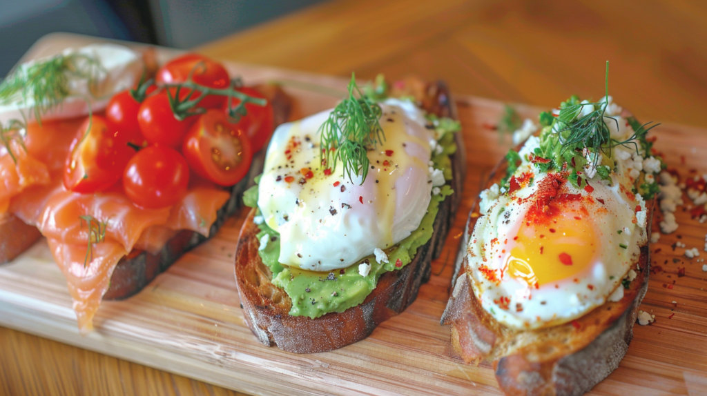 Three-step process of poaching an egg: cracking it into a bowl, swirling it into simmering water, and lifting a perfectly poached egg with a slotted spoon.